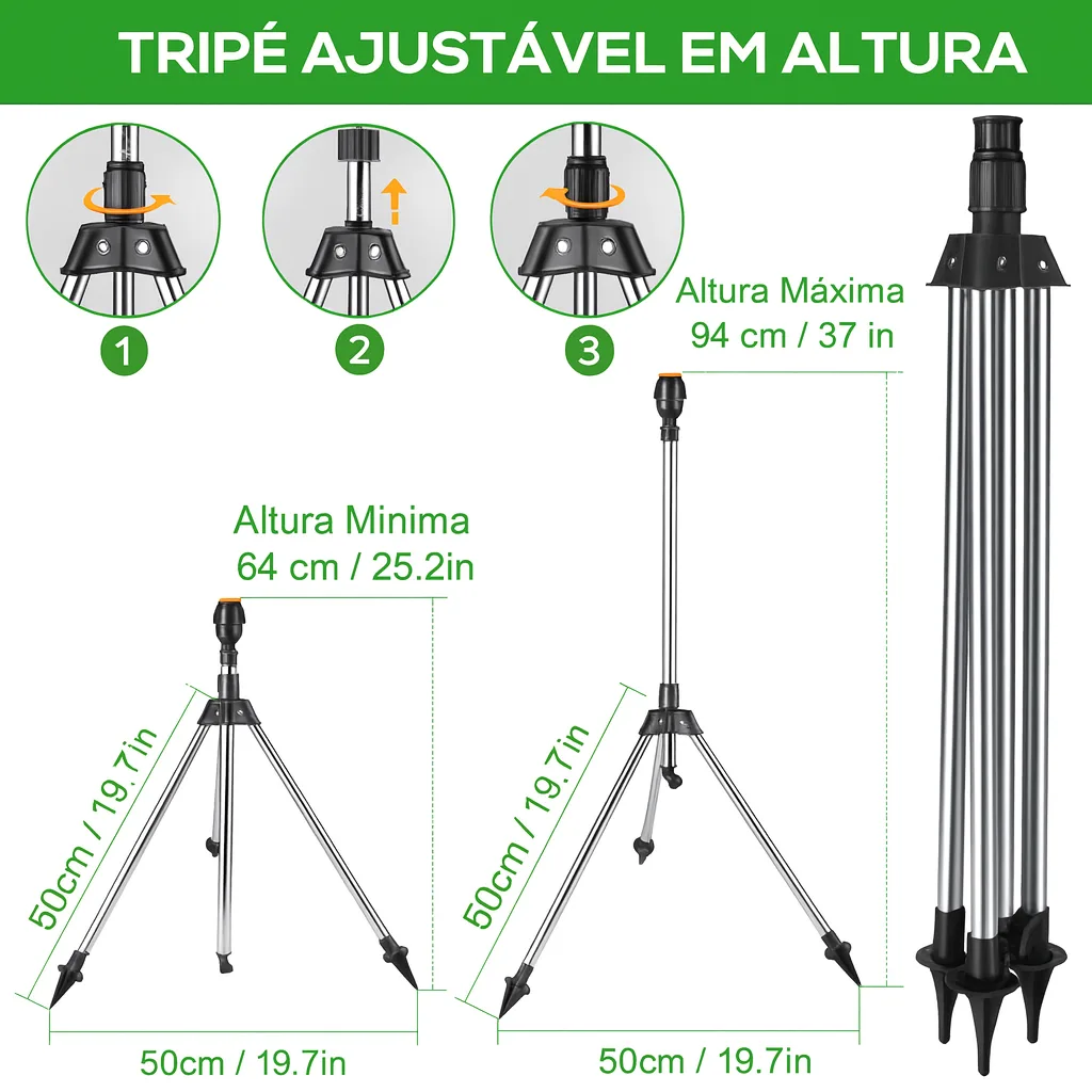 Diagrama do tripé ajustável do Irrigador Inteligente 360